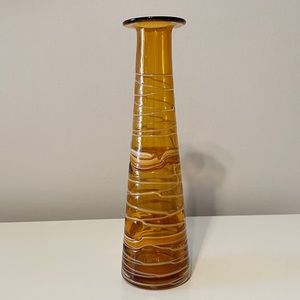 Hand Blown Amber Art Glass Spaghetti Glass Vase Vintage